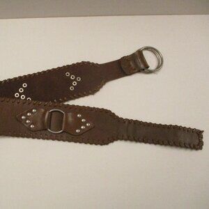Wide CALVIN KLEIN BELT Brown Genuine Leather SilverTone Metal Belt Buckle Silver
